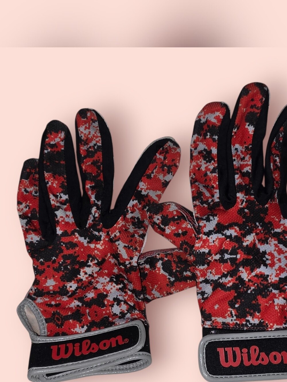 Wilson Red, Black and Gray Camo Grip Batting Gloves